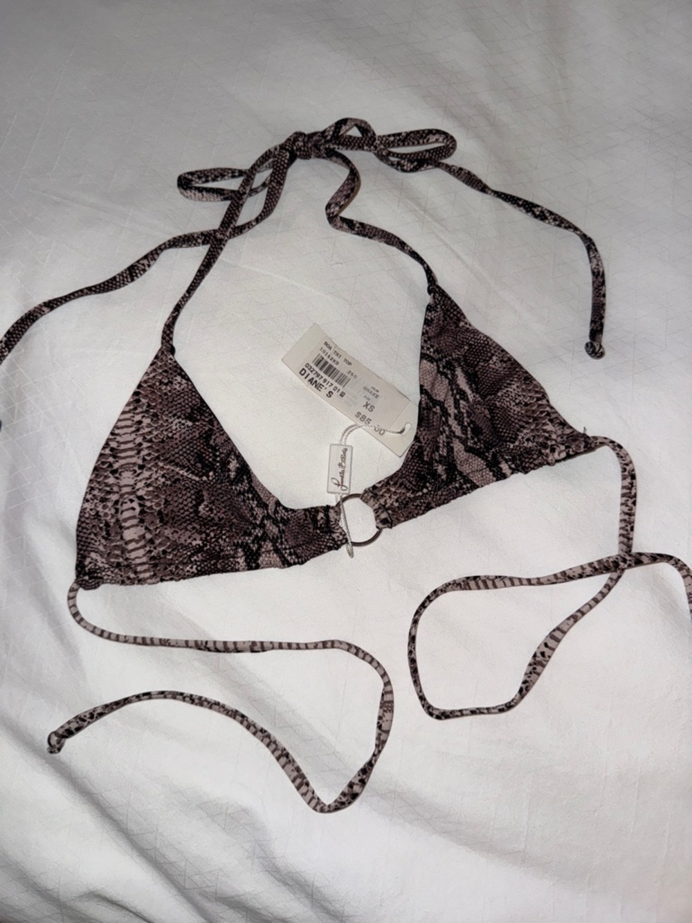 Frankie’s Bikini Snake Print Triangle Bikini Top - Taupe/Brown